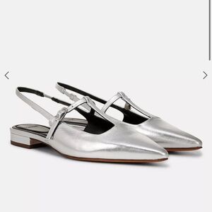 Vince Silver Pointed Toe Slingback Flats